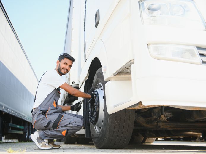 RV wheels
being changed